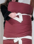 Firm Organic Cotton Shikibuton wrapped in red cotton and wool, handmade in USA.