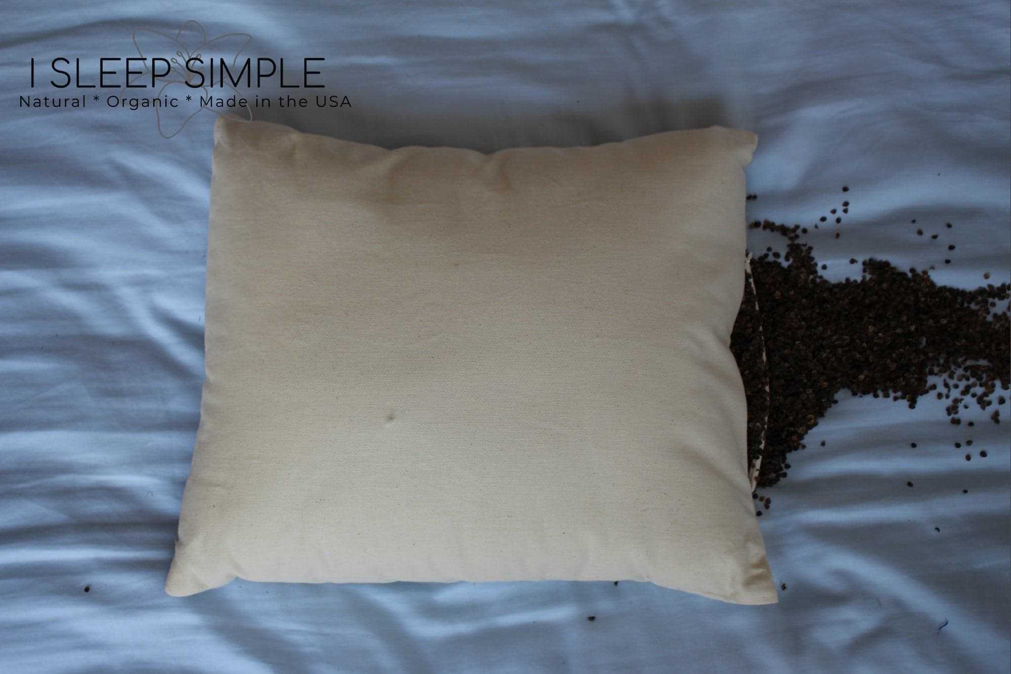 Buckwheat Pillow with organic filling on a bed, promoting natural comfort and support.