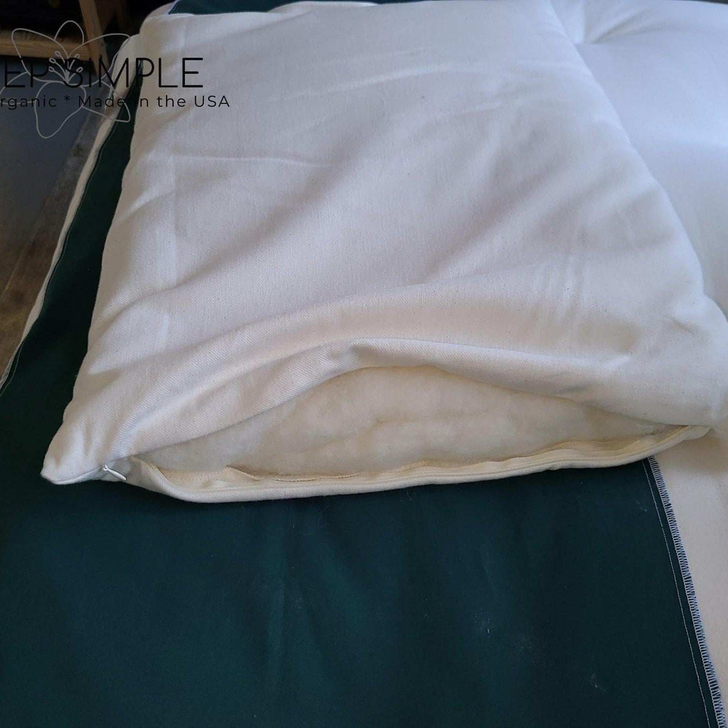 Buckwheat and wool pillow with firm support and soft luxury, eco-friendly and sustainable design.