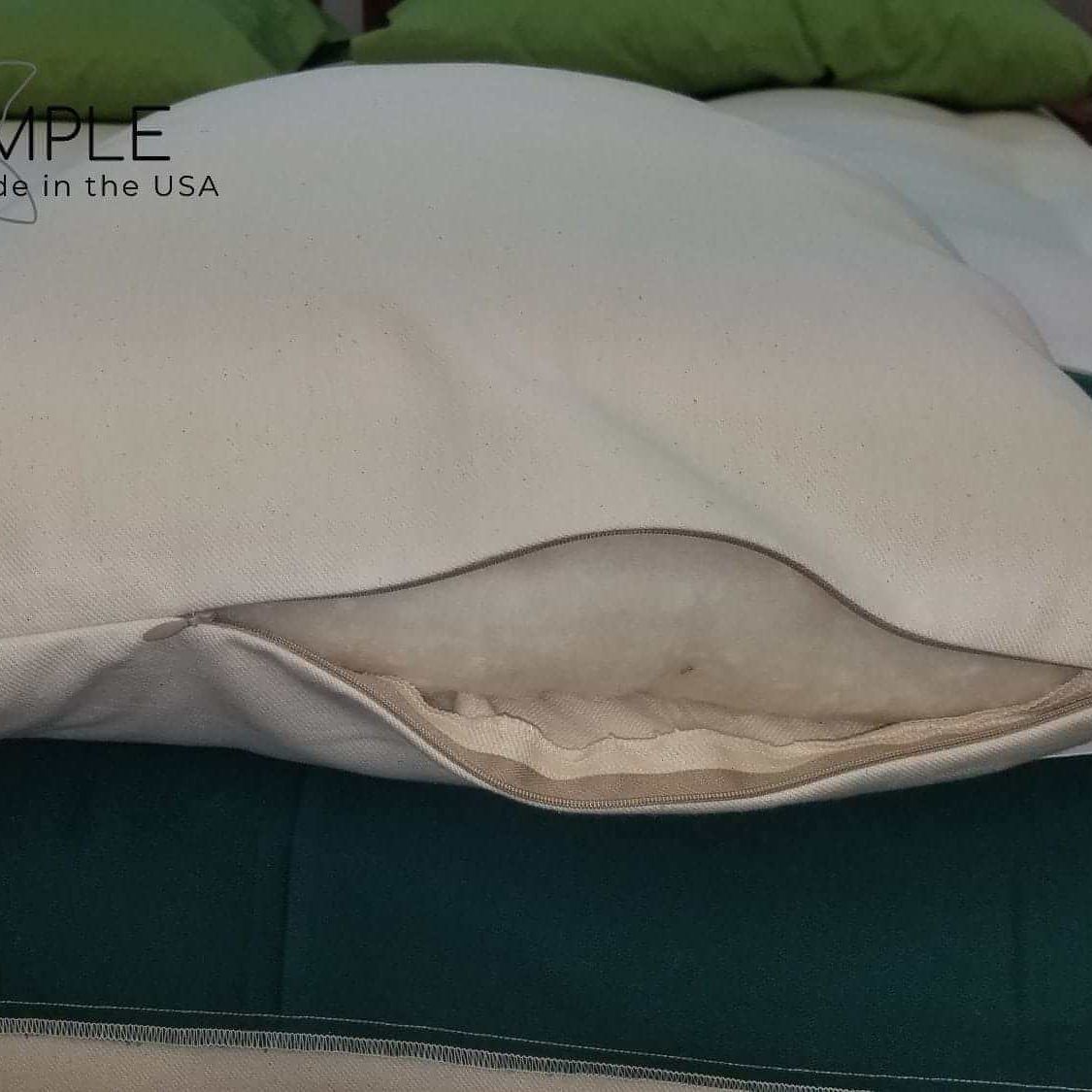 Buckwheat and wool pillow showcasing its dual-sided design.