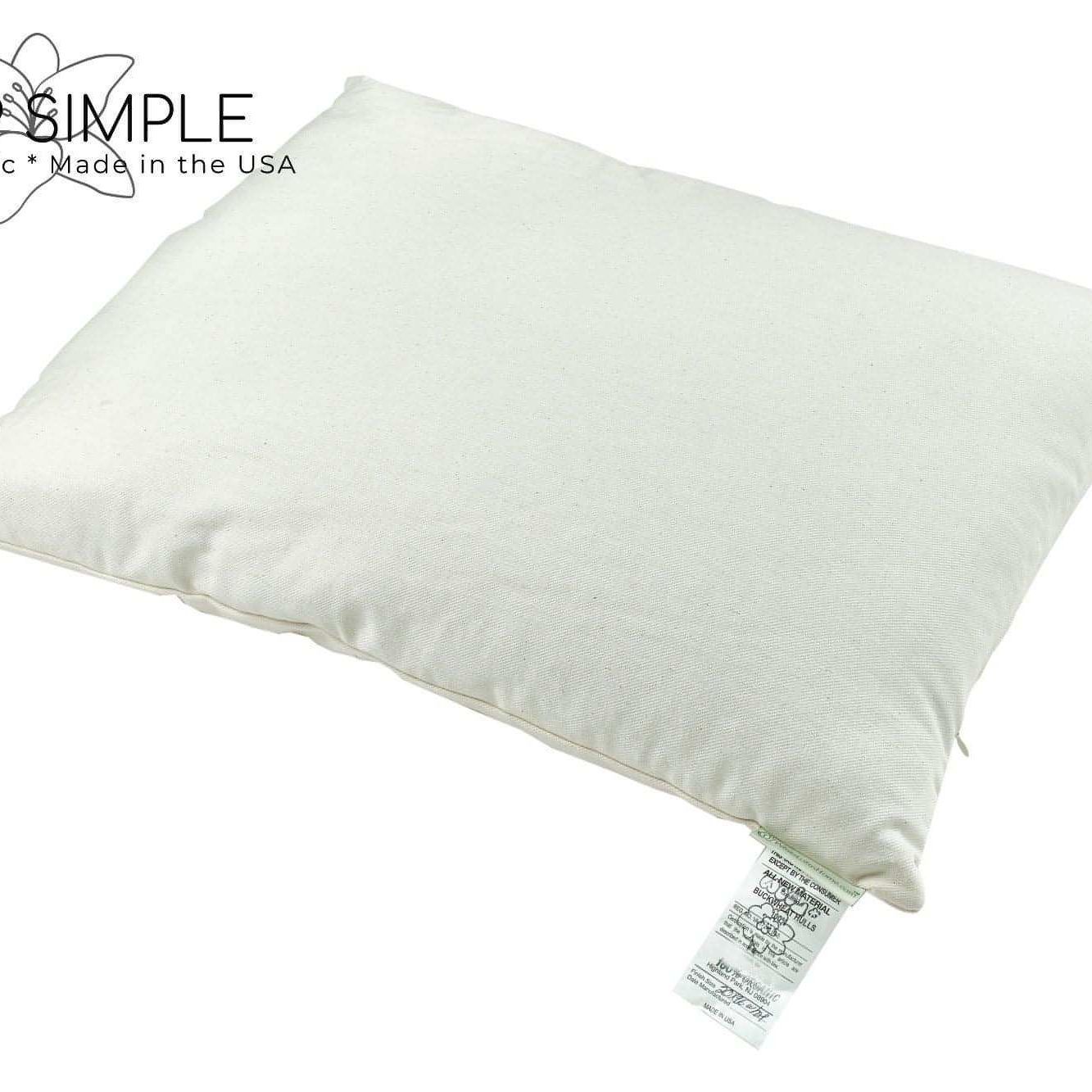 Buckwheat and wool pillow offering firm support and plush softness, made from organic materials.