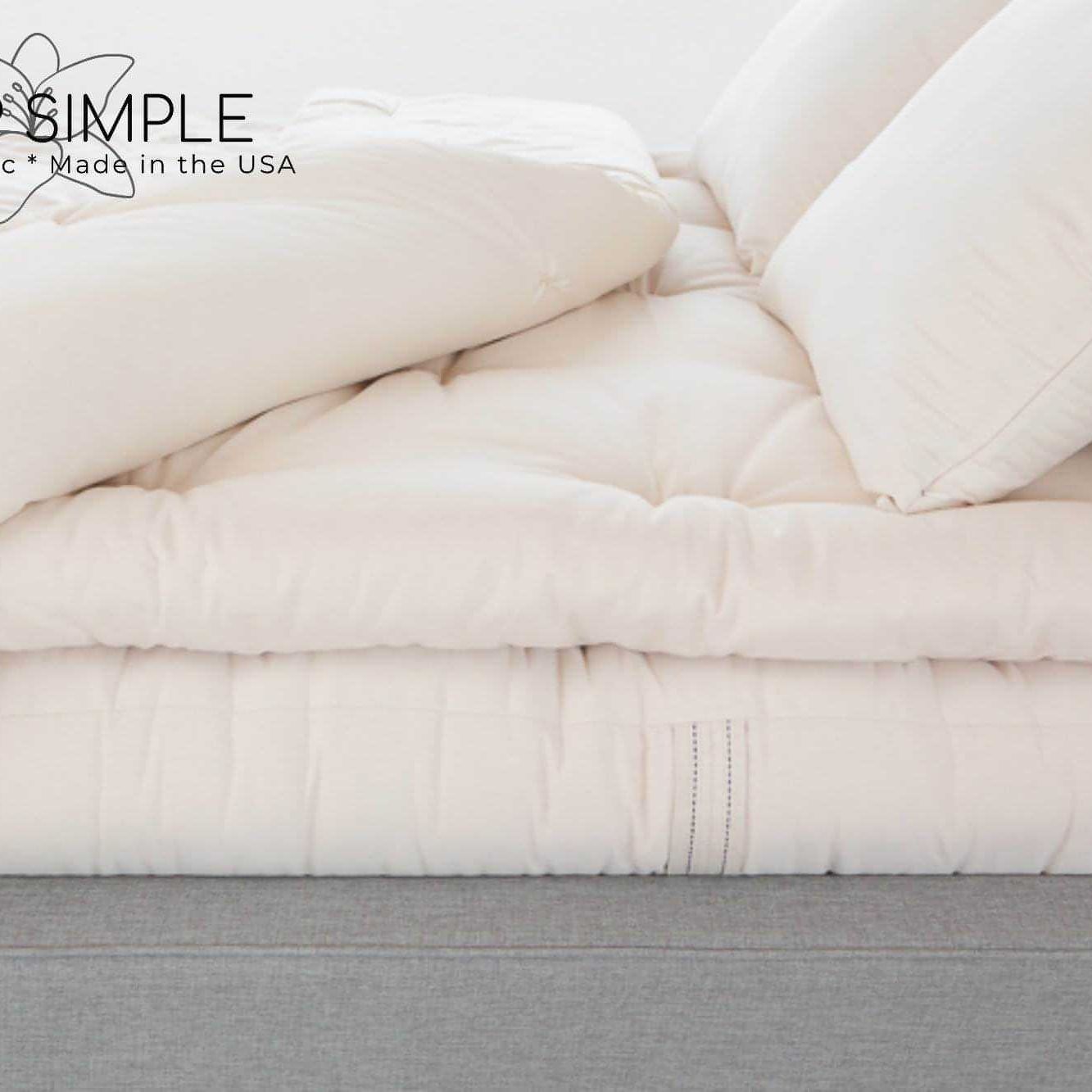 Cotton Mattress Topper for plush comfort, handmade in USA, natural and chemical-free.