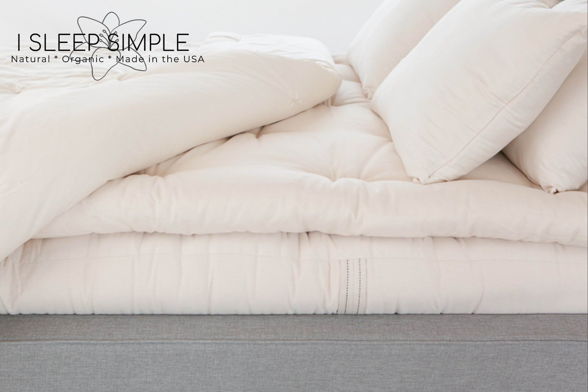 Cotton Mattress Topper for plush comfort, handmade in USA, natural and chemical-free.