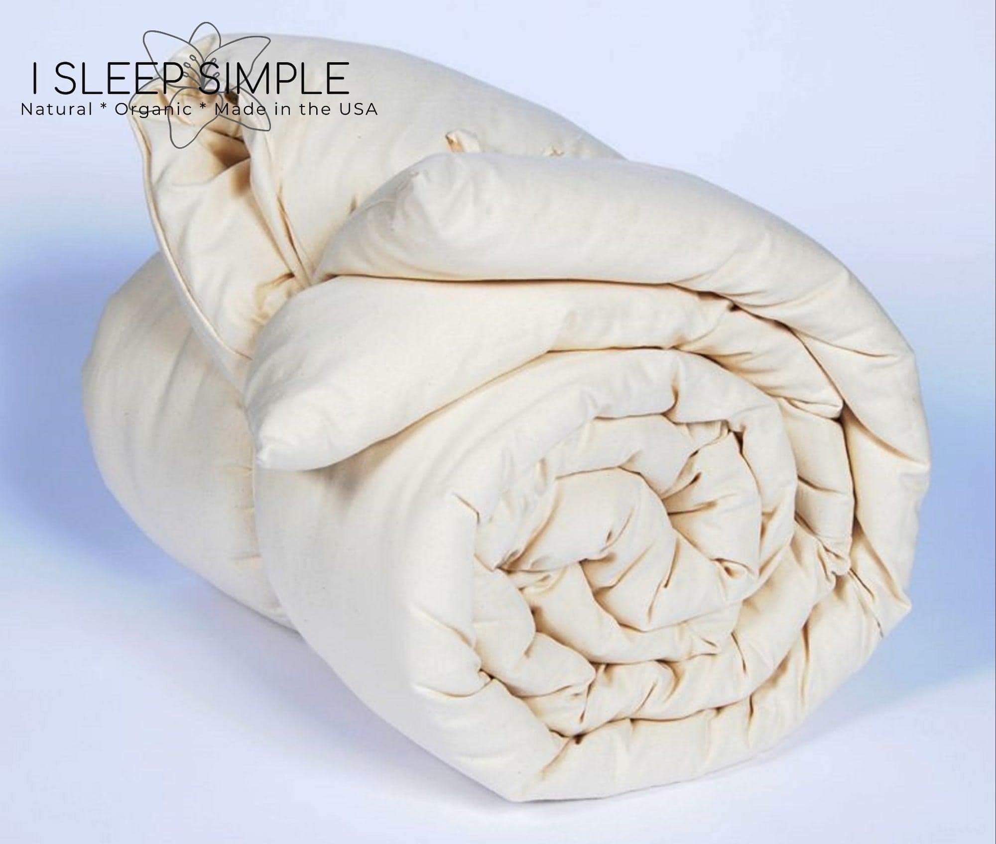 Cotton mattress topper rolled, natural organic comfort, made in USA.