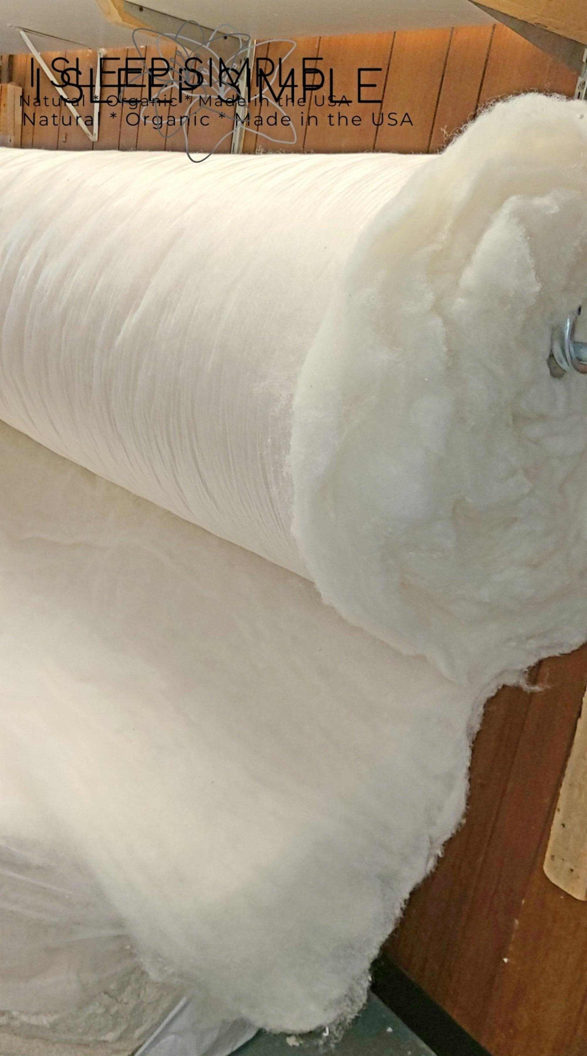 100% virgin wool batting, un-dyed and un-treated, ideal for pillows, duvets, and more.