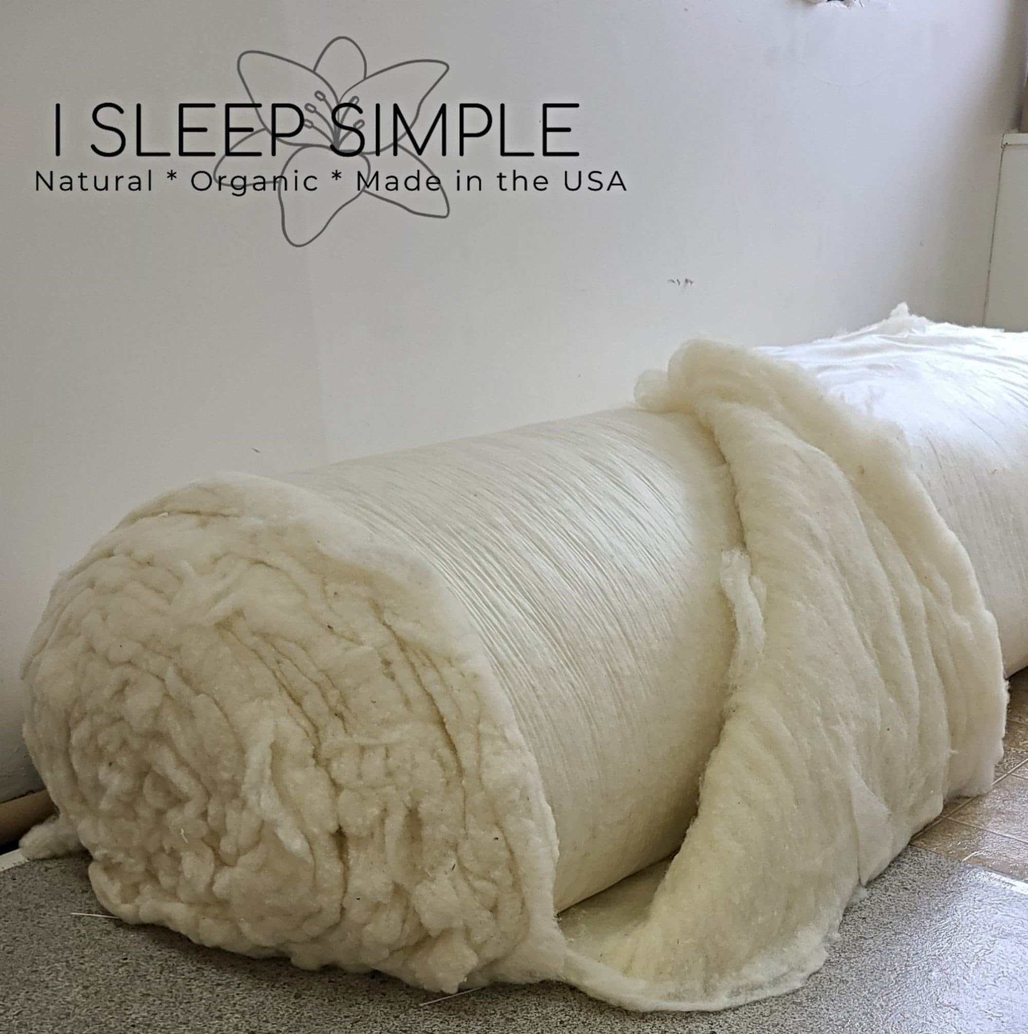 Organic wool batting roll, GOTS certified, natural and eco-friendly, made from traceable New Zealand sheep wool.