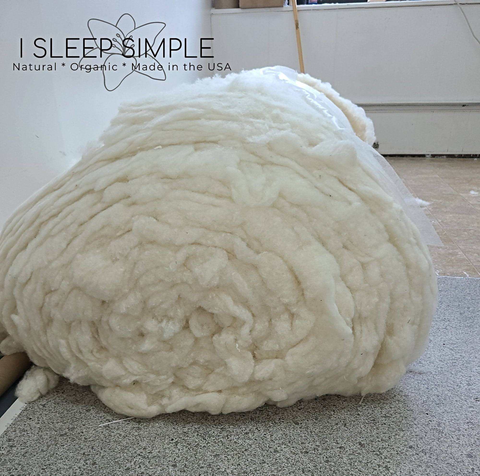 Organic Wool Batting roll from I Sleep Simple, GOTS certified, natural, and sustainably sourced.