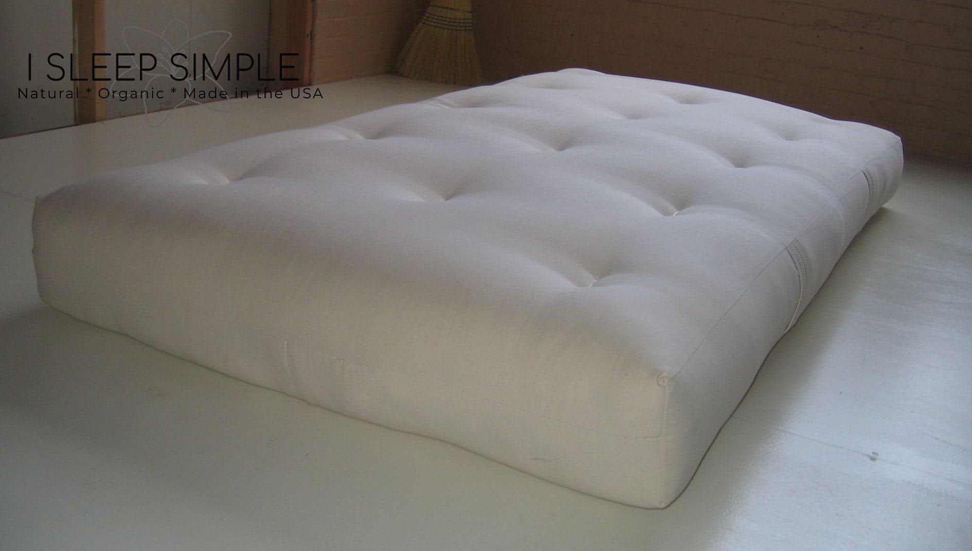 GOTS certified organic cotton and wool futon mattress, natural and chemical-free, handcrafted in the USA.