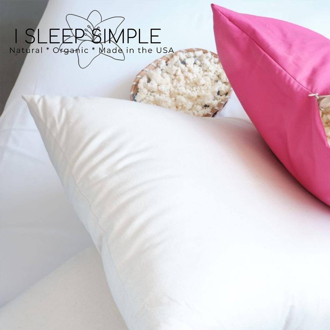 Shredded latex pillow with natural breathable material and supportive design for restful sleep.